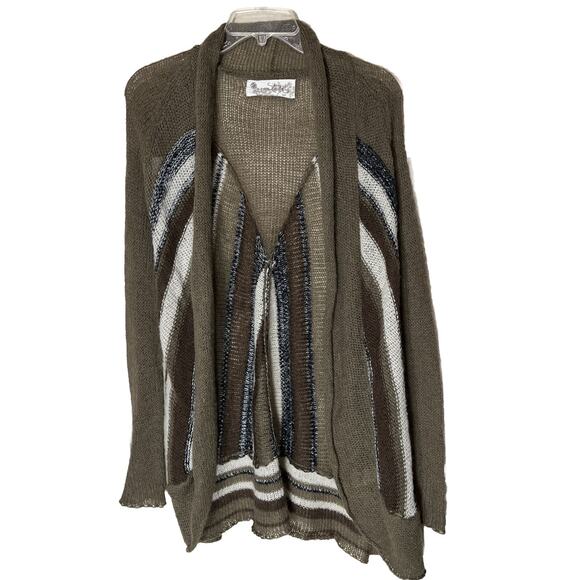 Aventura wool mohair blend Cardigan Sweater Brown Striped women's S Lagenlook - Picture 1 of 8
